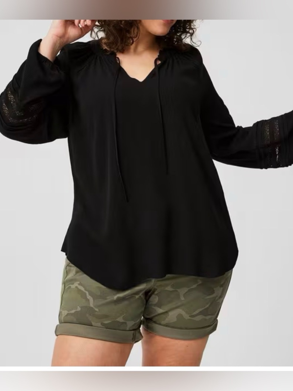 NWT Torrid tie front crinkle gauze lace trim top, Torrid size 00, M/L, 10